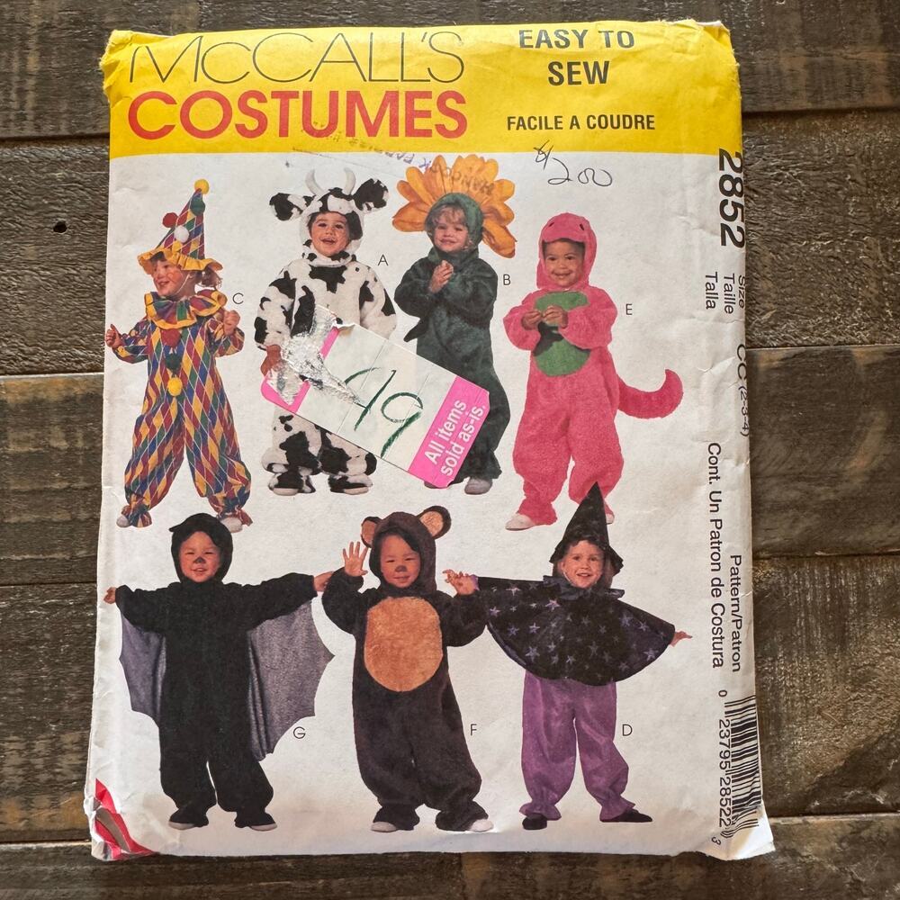 Child Halloween Costume Pattern, Sze: 2-3-4,‎ McCall's 2852, Vintage